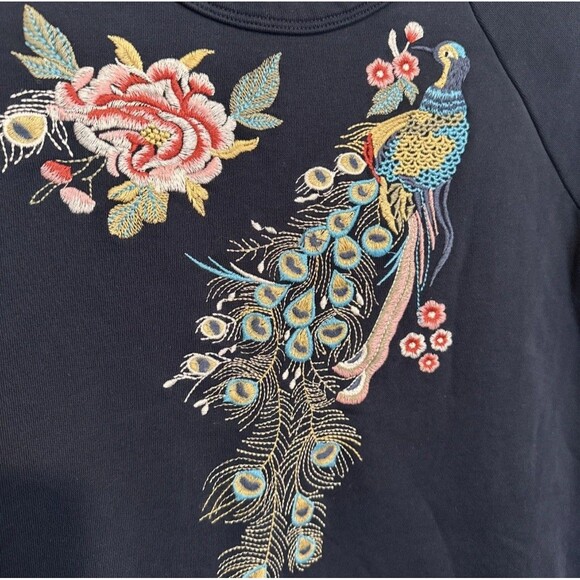 Driftwood Layla XS Dress Tunic Navy Blue Cotton Embroidered Peacock Floral Boho - Picture 2 of 13